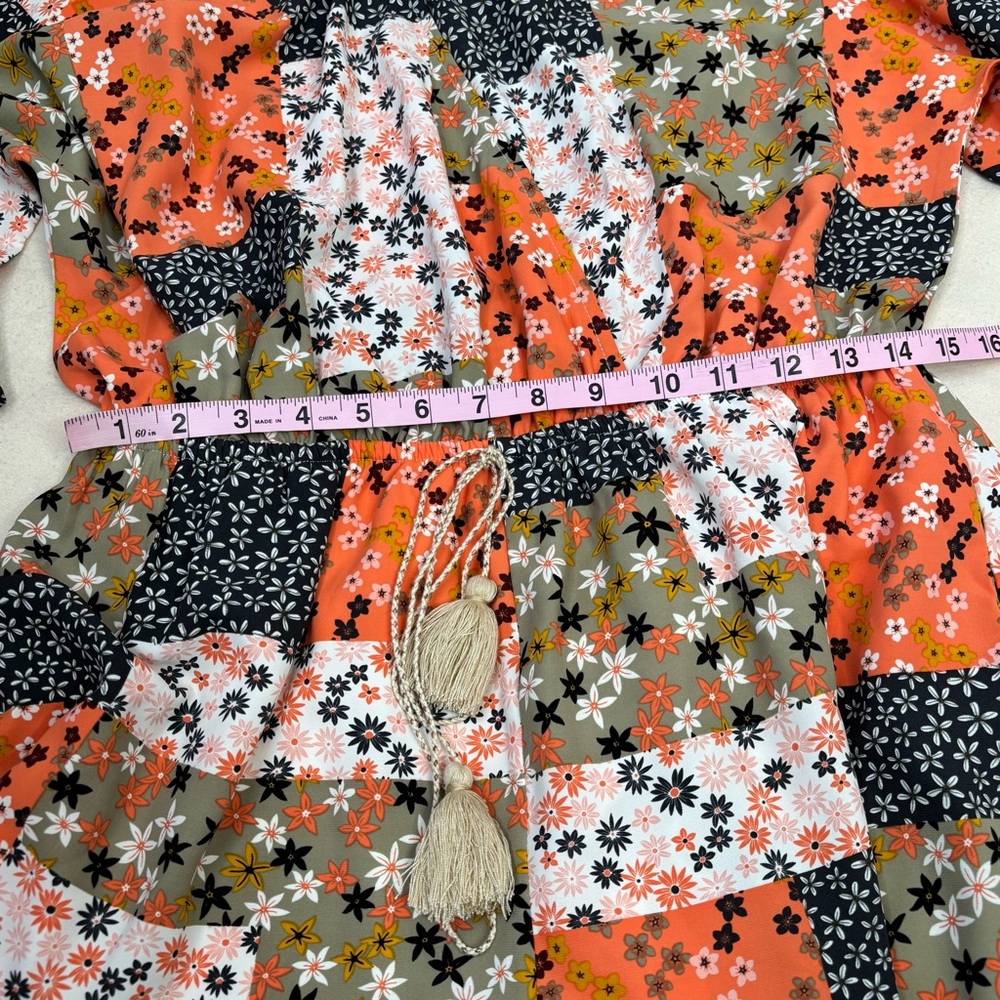 🏷️NWT GiGiO Patchwork Romper Size Medium Multicolor Floral Pattern Kimono Sleeve - Picture 14 of 16
